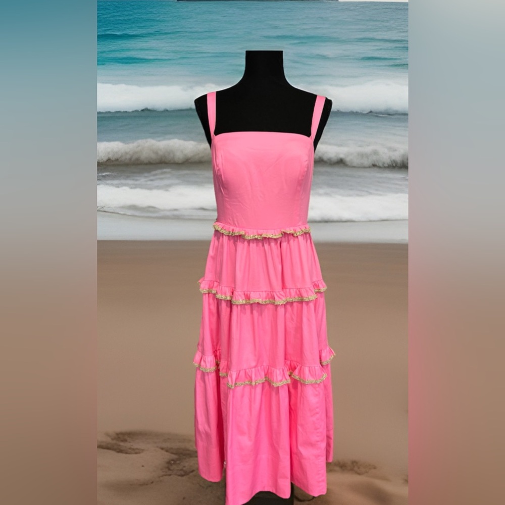 NWT Lilly Pulitzer ❤️‍🔥SAMPLE ❤️‍🔥 luxurious hot pink golden detail Dress ⭐️ - Picture 3 of 16
